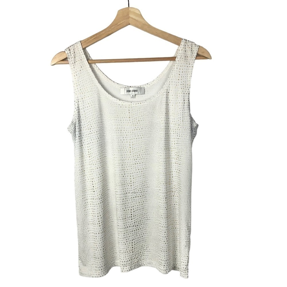 Jones New York White Gold Studded Scoop Neck Tank Top M
